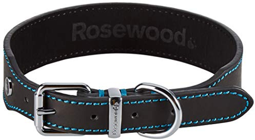 Rosewood Luxury Leather Dog Collar, 18-22-inch, Black