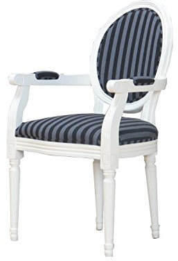 Moebelnet Barock Esszimmerstuhl, Rokoko Stil, antik Weiss mit Armlehne