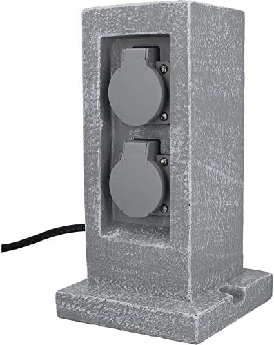 UNITEC Steckdosenverteiler für den Garten in Steinoptik, Gartensteckdose, Außensteckdose, IP 44, 2 Steckdosen Säule und ZSU
