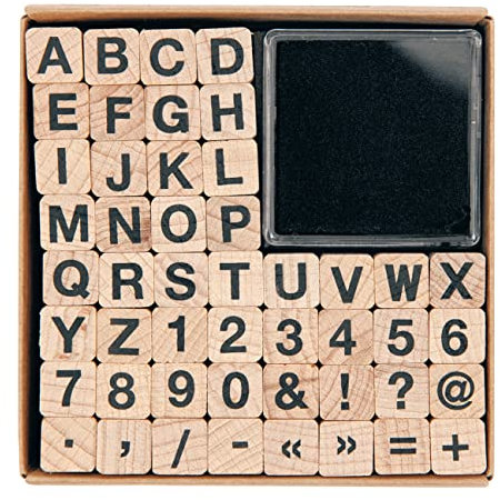 Stempel-Set ABC & Zahlen, 48 Stück, ca. 1 x 1 cm, inkl. Stempelkissen