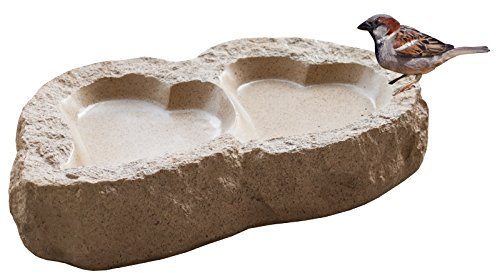 Intergarden Vogeltränke Heart gelblich/gelb in Granitoptik Steinoptik Vogel Tränke Polystone Herz Natursteinoptik Kunststein B-Ware zum Sonderpreis