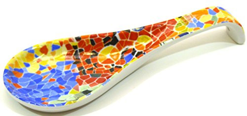 ART ESCUDELLERS Cuchara/POSACUCHARAS PEQUEÑO de Porcelana Decorada en TRENCADIS al Estilo Gaudí. (Color Aurora). 22 cm x 8 cm