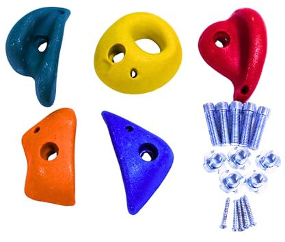 Gartenwelt Riegelsberger 5 Stück Klettersteine mittel 110 x 110 mm bunt inkl Schrauben Bouldersteine Klettergriffe für Kletterwand Spielturm Spielhaus
