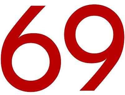 Zahlenaufkleber Nummer 69 in rot, 10 cm, Aufkleber in vielen Farben + Höhen, wetterfest
