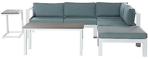 Beliani Lounge Set weiß Kunstholz Ecksofa mit Auflagen mintgrün 2 Couchtische Messina