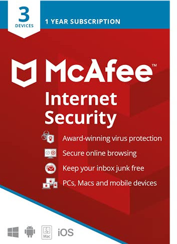 McAfee Internet Security 3-Devices 2025, Real-Time PC Protection from New and Evolving Threats, 1-Year Subscription with Auto-Renewal, Digital download, PC/Mac/iOS/Android