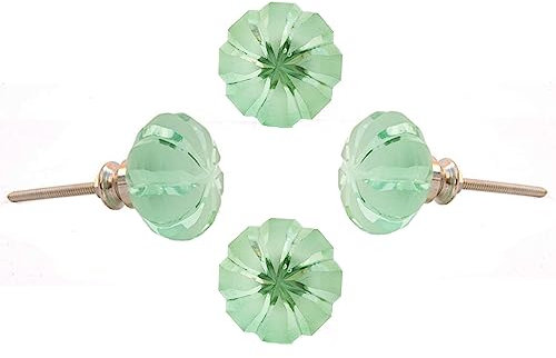 Perilla Home Set of 4 Green Glass Knobs Handmade Dresser Kitchen Cabinet Cupboard Door Knobs Dresser Furniture Wardrobe and Drawer Pull knob