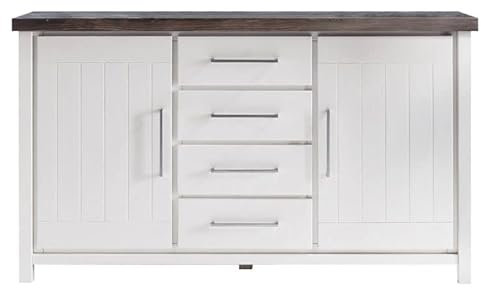 Froschkönig24 Southampton Kommode Anrichte Sideboard Kiefer massiv Weiss lasiert/Braun