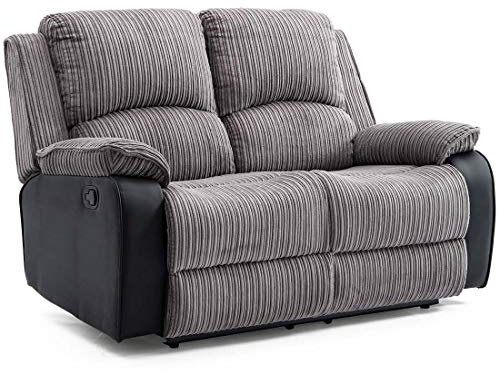 More4Homes POSTANA HIGH BACK JUMBO CORD FABRIC RECLINER 3 + 2 + 1 SOFA ARMCHAIR SET SUITE (Grey, 2 Seater)