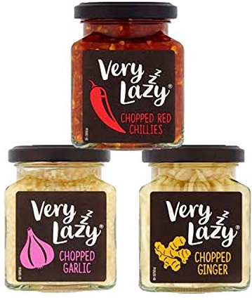Very Lazy Triple Pack. Chopped Red Chillies, Chopped Garlic, Chopped Ginger