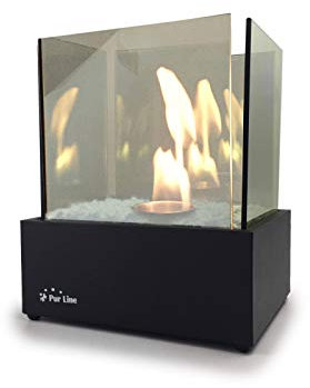 PURLINE NYMPHA INFINITY Biokamin Tischplatte aus schwarz lackiertem Stahl mit gehärtetem Glas und unendlichem Flammeneffekt