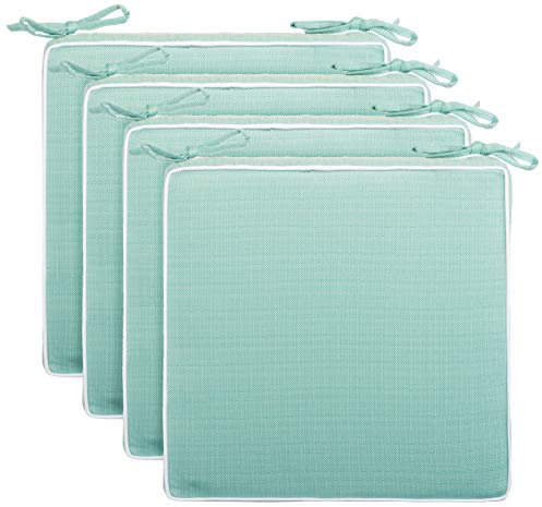 Brandsseller Set de 4 Cojines de asiento 40x40x4 cm – Cojine para silla repelente al Agua con Cintas de Sujeción aspecto de Lino – interior y exterior – Cocina,Terraza, Jardín – Menta