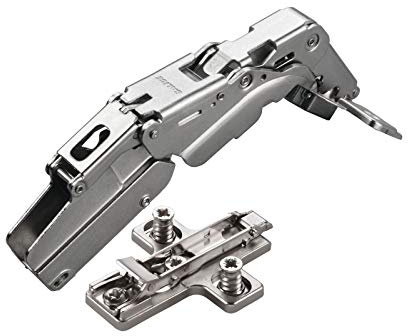 2 x Salice Topfband 155° Serie 200 Bohrbild T52 Innenanschlag inkl. Kreuz-Montageplatte Höhe 3 mm mit vormontierten Euroschrauben und Exzenterverstellung Topfscharnier von SO-TECH®