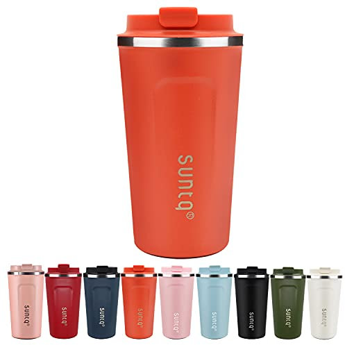 SUNTQ Reusable Coffee Cups Travel - Coffee Travel Mug with Leakproof Lid Stainless Steel Coffee Travel Cup (Tangerine, 18oz/510ml)