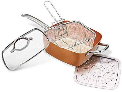 Multifunktionstopf aus extra starkem und kratzfestem Kupfer mit Zubehör - Pfanne für Ofen, Gas oder Induktion - 08