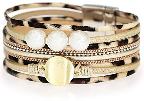 Suyi Damen Leopard Armbänder Breites Lederwickelarmband Mehrschichtiges Manschettenarmband Leopard2