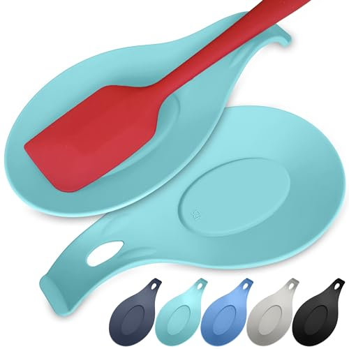 Silicone Spoon Rest – Set of 2 | HEAT RESISTANT | EASY – CLEAN Spoon Holder for Stove Top | Nonstick Sturdy Silicon Spoon Rest for Kitchen Counter | Utensil Rest | Spatula Rest - Fits Large Utensils
