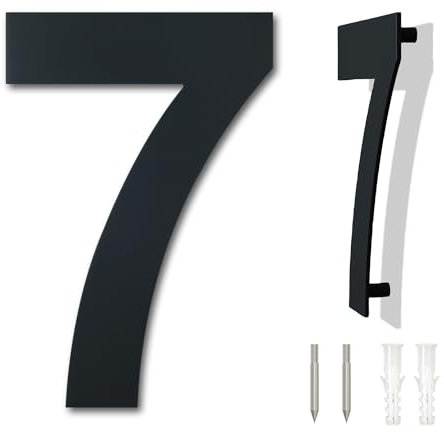 Edelstahl metall Hausnummer - Höhe 230mm - Schrift Arial - moderner schwarze (Nummer 7)