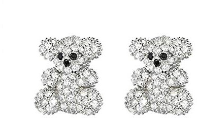 Kaguyo Ohrstecker aus 925er-Sterlingsilber, Zirkonia, glänzend, niedlich, Teddybär, für Damen und Mädchen, Geburtstagsgeschenk, Sterling Silber Weißgold, Amethyst