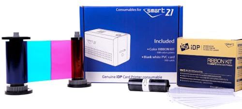 IDP IDP IDP Genuine SMART-21 YMCKO Consumables Kit with 1ea Color 100-Print Ink Ribbon, 100 Primus PVC Cards, and Cleaning Roller (not Compatible with IDP Solid Brand Products)
