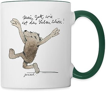 Spreadshirt Janosch Bär Schönes Leben Spruch Tasse, Weiß/Dunkelgrün, 325 ml, Keramik, Henkel, Tasse