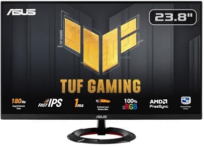 ASUS TUF Gaming VG249Q3R Monitor 23,8, Full HD IPS (1920x1080), 1 ms (GTG), 180Hz, Tecnologia Extreme Low Motion Blur, FreeSync, 100% sRGB, Nero