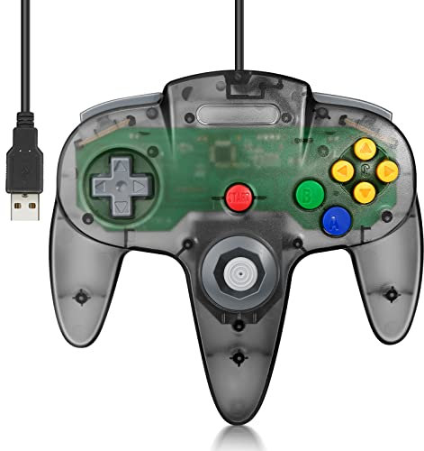 Wired USB N64 Controller, FISUPER Classic Video Game Controller USB Gamepad for Windows PC MAC Raspberry PI Retropie (Clear Black)