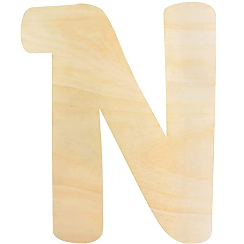 Unfinished Wooden Letter N, 12 Inch 5mm Thick for Crafts Nursery Decor | Flat back will not stand alone, blank alphabet sign to customize kids names, 30cm natural timber monogram ideal to hang