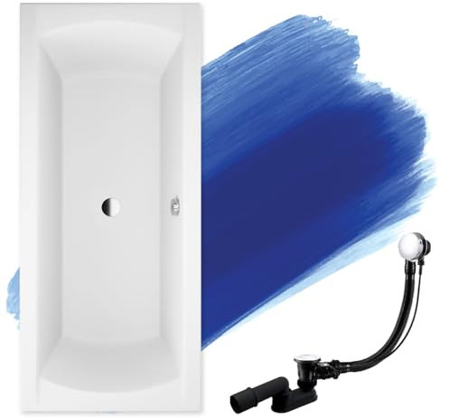 BADLAND Badewanne Original Weiß Acryl Wanne Rechteck INES 190x90 KOMPLETTSET SET + Füßen und Exklusive Chrom Automatik Ablaufgarnitur Made in EU 3in1