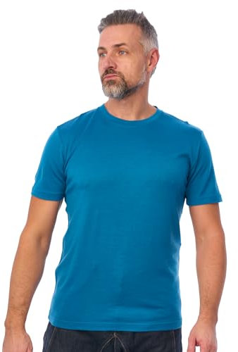 100% Merino Wolle Tshirt Herren - Merino Shirt Herren, Unterhemden Männer, Sports & Outdoor Gym Shirt (Large, Maya Blue)