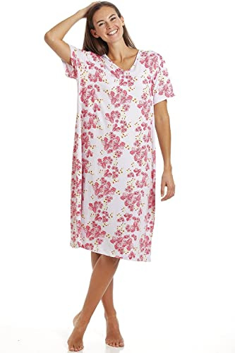Camille Womens Stunning Floral Print Short Sleeved Nightdress - Ladies Lightweight Knee Length Nightie - Comfortable & Breathable Summer Nightwear