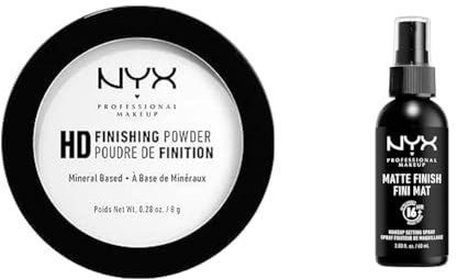 NYX Professional Makeup Poudre de Finition Compacte Perfectrice de Teint High Definition, Finit Mat, Contrôle de la Brillance, Teinte : Translucide & Spray Fixateur, Tenue Longue Durée, Fini Mat, 60mL