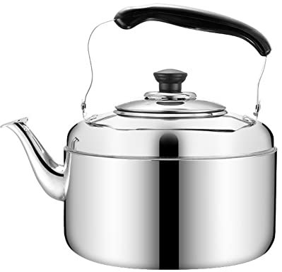 Hervidor de té silbante de acero inoxidable, 5L/6L/7L Estufa de gas doméstica de gran capacidad Hervidor de estufa de gas Cocina de inducción Universal Tetera de cerveza Café 5L