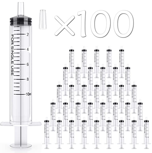 JOLLY PARTY 100 Pack 10ml Syringes Plastic Small Measuring Syringe with Tip Cap, Oral Syringe for Scientific Labs, Feeding Pets, Measurement,Refilling, No Needle