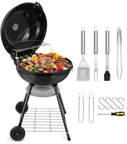 HaSteeL Holzkohle-Kugelgrill-Set, 55,9 cm, 2-lagig, Grillroste für den Außenbereich, robust, groß, emailliert, Grillzubehör für Camping, Hinterhof, Picknick, Grillspatel