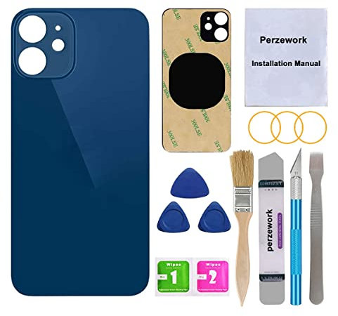 Perzework OEM Ersatz-Rückglas für iPhone 12 Mini, 13,7 cm (5,4 Zoll), mit Reparaturwerkzeugset, Blau