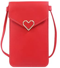 Narunii kleine Handy Umhängetasche Damen,Handy Umhängetasche Damen,Crossbody Handytasche Transparent für Touchscreen (Rot)