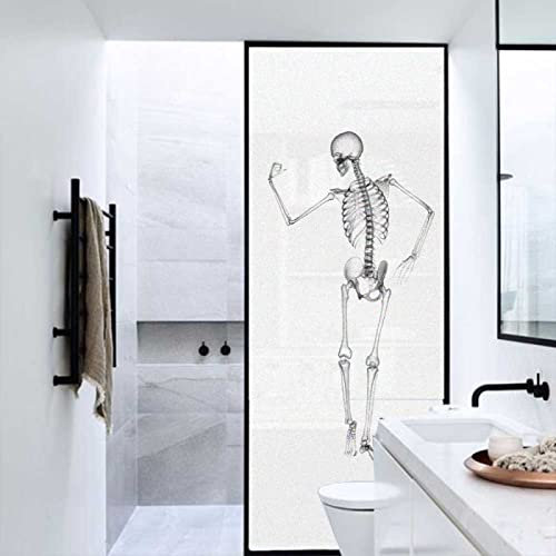 Blickdicht Sichtschutzfolie, Statische 3D Fenster Dekorfolie Milchglasfolie Selbsthaftend,Anti-UV Für Zuhause Badzimmer Oder BüRo-Totenkopf-Muster(75cmx200cm)