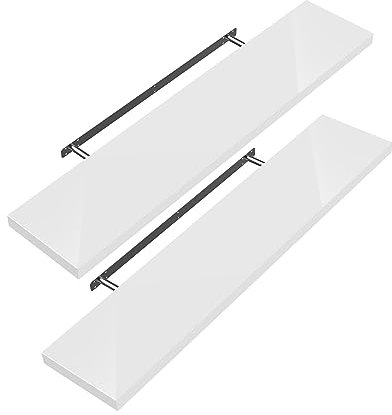 Casaria® 2X Wandregal Weiß mit Halterung 50-110 cm Schwebend 15 kg Belastbarkeit Küche Büro Bad Regal Schweberegal Hängeregal Flurregal Hochglanz 50 cm