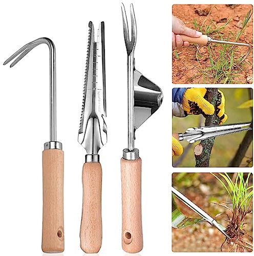 BNGXR Désherbeur Manuel, 3 Pcs Désherbeur à Main de Jardin, Désherbeur Manuel Outil, pour Désherber, Planter des Légumes, des Fleurs, Creuser, Élager