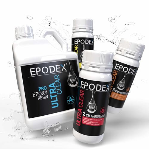 EPODEX Epoxidharz Set PRO Serie | Kristallklares Epoxy Resin für Gießhöhen bis 2cm, 5cm oder 10cm | Gießharz Set Beschichtungen, Kunst, Handwerk, Vergüsse, River-Tische, Lampen, Schmuck und mehr