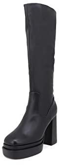 QUEEN HELENA Stivali Alti con Zip Laterale Casual con Tacco Invernali Plateau Comodi Donna ZM9233 (ZM9233 Nero, 41)