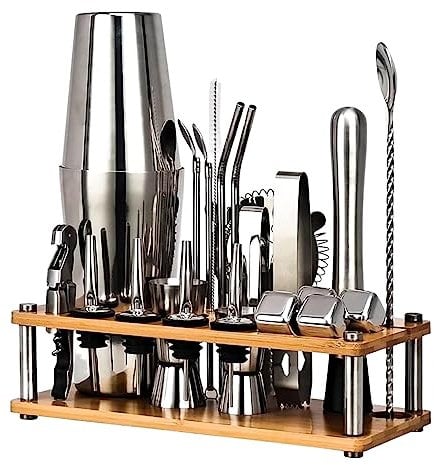 RUVOO Cocktail Kit Shaker à Cocktail Ensemble De Mélangeur À Cocktail en Acier Inoxydable De 23 Pièces Ensemble de Cocktail Cocktail Shaker Kit