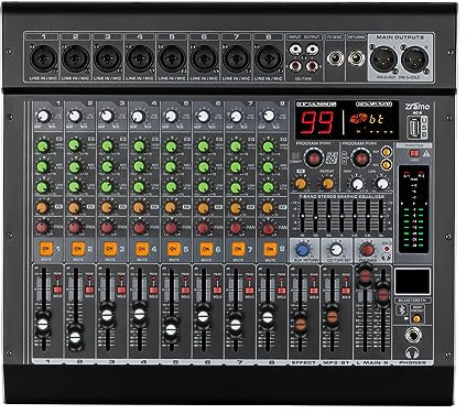 ZRAMO 8/12/16 Channel Professional and Beginners Audio Mixer Sound Mixing Console for Recording DJ Stage Karaoke w/USB Drive BT 48V Power (MC-8)