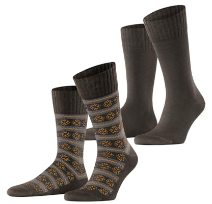ESPRIT Herren Socken Scandi Multipack M So Baumwolle Wolle gemustert 2 Paar, Braun Chocolate 5004, 39-42