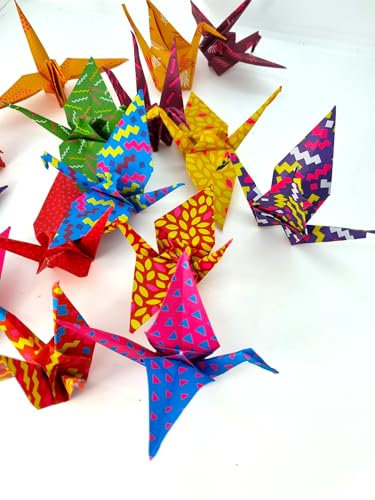 GLOWYBOX Origami Kranichvogel Kranich 3er Set in Neon bunt Handmade Mitbringsel Erwachsene, Geschenk Frau Geburtstag Freundin Deko Taufe Kommunion Tischdeko Geschenk Kollegin Mitbringsel