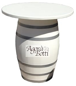 Agorà Botti Fass Tisch für Kneipen Bar Taverne enoteche etc.. - Weiß lackiert mit silbernen Felgen