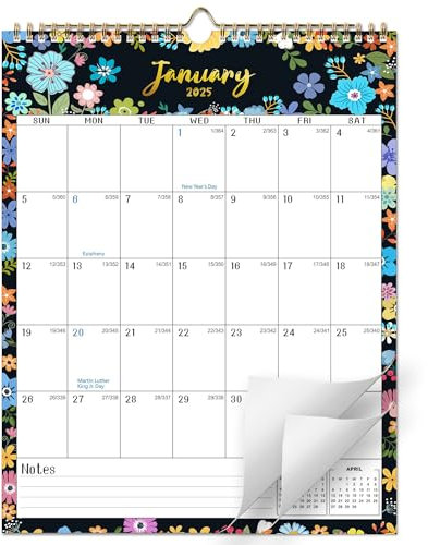 Wandkalender 2024-2025 mit 18 Monaten, Juli 2024 - Dezember 2025, 35,6 x 27,9 cm, Doppeldrahtbindung + Aufhängehaken + große Blöcke mit Julianischen Daten, perfekter Wandkalender 2024 zum Organisieren