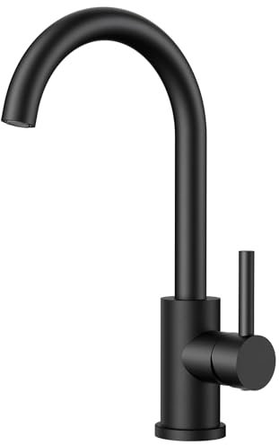FORIOUS Kitchen Tap Black, Kitchen Sink Taps Mixer, 360 Swive Stainless Steel Monobloc 1 Hole with Single Lever