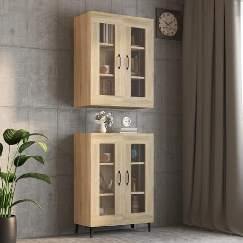 QJBSAVVA Armadietto Pensile a Parete, Madia Alta Mobile Balcone Vetrinetta Espositiva Mobile Bar Per Casa Adatto per Bagno Ufficio Ingresso Cucina Rovere Sonoma 69,5x34x90 cm
